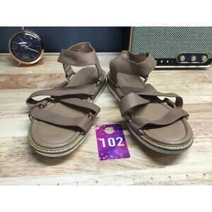 Adam Tucker Women's 10 Brown Leather Strappy Hook & Loop Casual Wedge Sandals